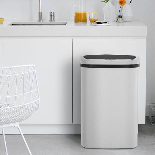 BestOffice | 13 Gallon Plastic Trash Can with Lid | White | Automatic Touchless Garbage Can | Odor Control | Modern Oval Design | Easy to Clean | Fits Any Kitchen, Bathroom, Office or Home - Image 5