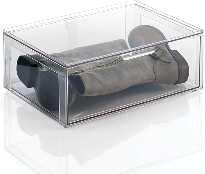 mDesign Plastic Stackable Closet Storage Organizer Bin Containers with Front Pull Drawer for Cabinet, Desk, Shelf, Cupboard, or Dresser Organization - Lumiere Collection - Clear by mDesign