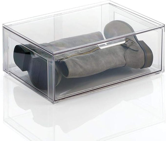 mDesign Plastic Stackable Closet Storage Organizer Bin Containers with Front Pull Drawer for Cabinet, Desk, Shelf, Cupboard, or Dresser Organization - Lumiere Collection - Clear by mDesign