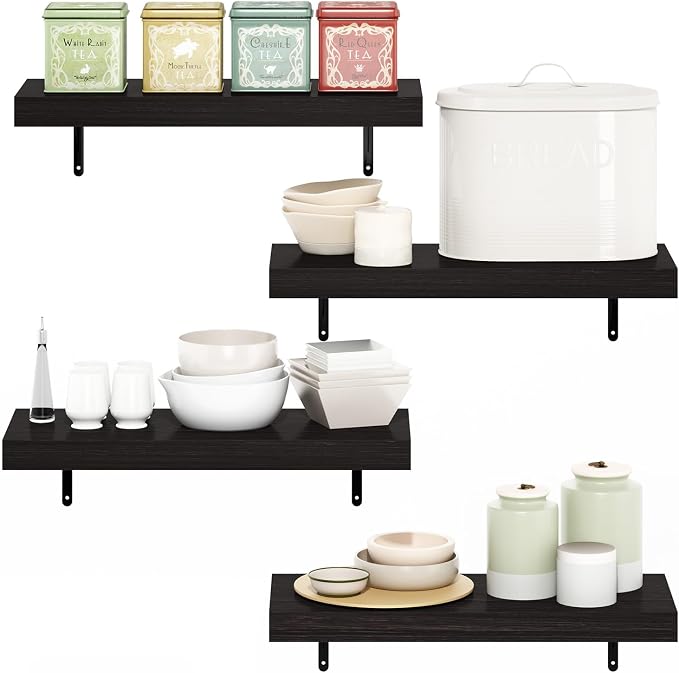 Furinno Tanna Floating Shelves for Wall Set of 4, 22-Inch Wall Shelf, Triple Thick Floating Mounted Shelf, for Bathroom, Home Office, Living Room, Tobacco Oak - Image 4