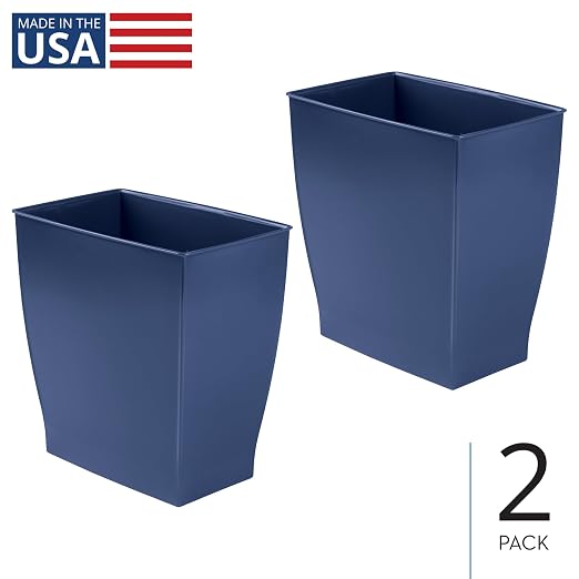 iDesign Small Plastic Bathroom Trash Can, Slim Rectangle Garbage Bin for Bedroom, Office, Dorm, 2-Pack, Navy Blue - Image 2