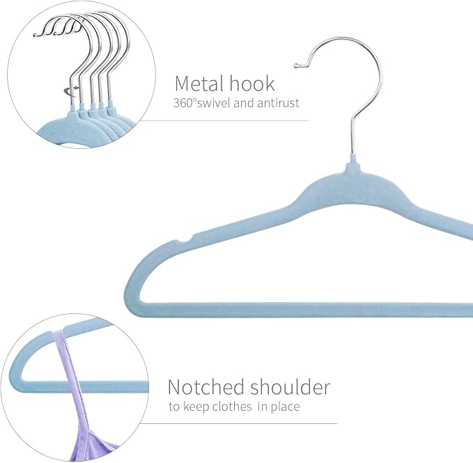 ManGotree Kids Velvet Clothes Hangers, Baby Childrens Hangers for Clothes Space Saving Non-Slip 15Pack (Blue) - Image 3
