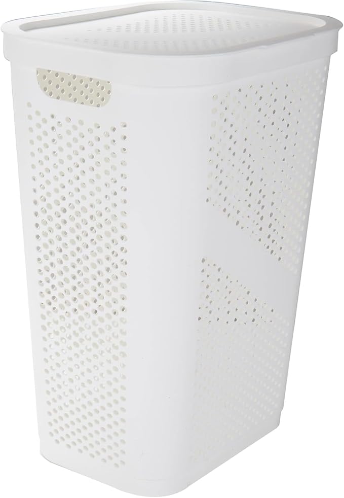 Slim Laundry Hamper with Lid, 60L Clothes Basket, Plastic laundry basket,for Home Storage Clothes Organizer, Laundry Room, College Dorm White - Image 3