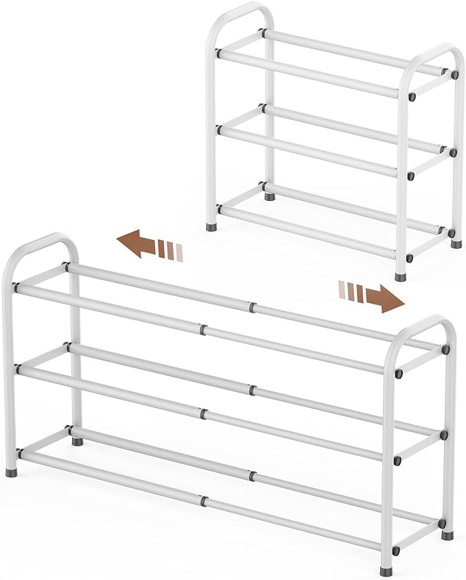 Gonfoam 3-Tier Expandable Shoe Rack,Adjustable Shoe Shelf Storage Organizer Heavy Duty Metal Free Standing Shoe Rack for Entryway Closet Doorway (White) by Gonfoam