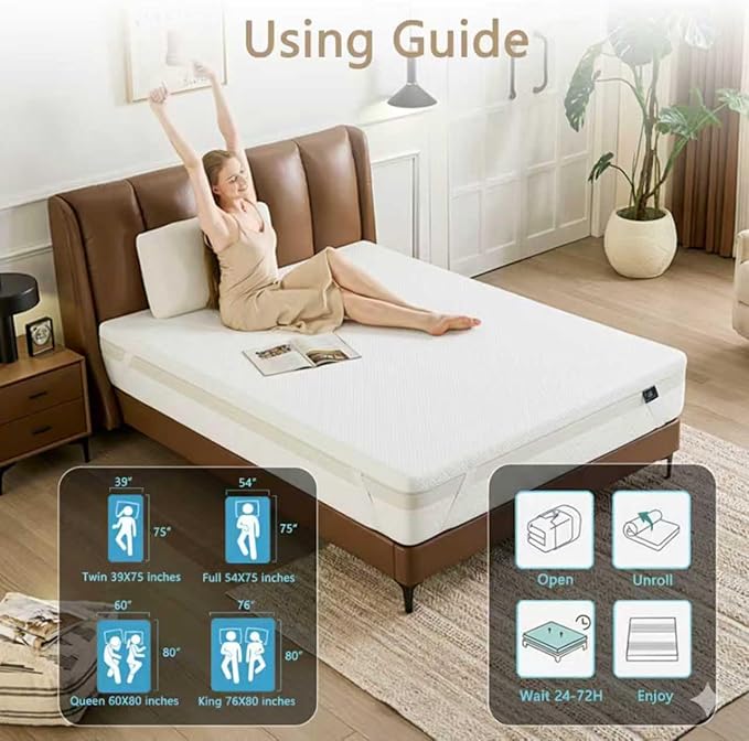 3 Inch Memory Foam Mattress Topper Twin Size - CertiPUR-US Certified - Gel Cooling Mattress Pad with Removable Bamboo Cover,Bed Topper for Pressure Relief(White) (White, King)