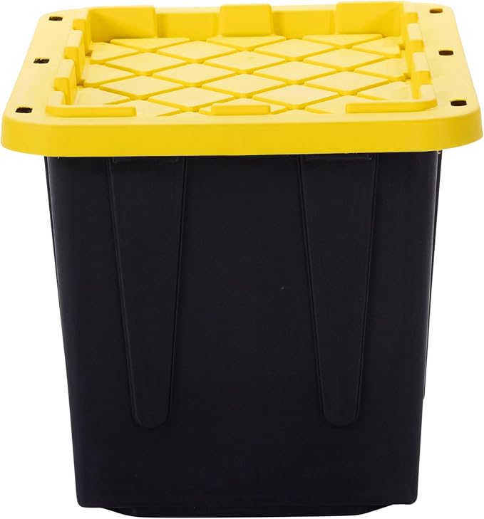 Plastic 23-Gallon Storage Tote with Lockable Lid, Stackable Tough Regular-Duty Bin for Garage, Tools, and Home Organization (2-Pack) - Black and Yellow - Image 8