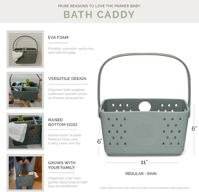 Parker Baby Bath Caddy | BPA Free & Food Grade Shower Caddy Organizer for Toys & Supplies | Quick-Dry, Sturdy & Perfect Size Shower Basket w/Handle in Neutral Colors - Image 5