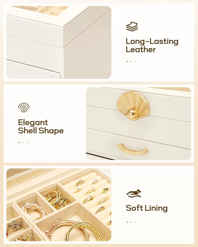 Enthralite Jewelry Box with 1 Drawer: Display Organizer for Earrings Necklaces - Gift for Girls Women (White) - Image 5