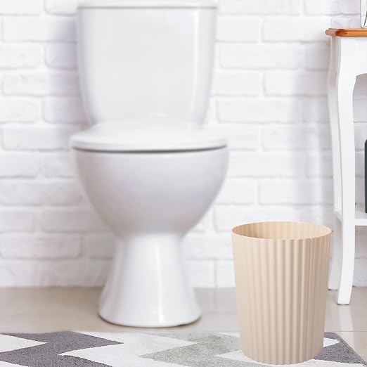 JiatuA Small Trash Can Plastic Wastebasket Round Garbage Container Bin for Bathroom, Kitchen, Bedroom, Home Office, College Dorm, Beige - Image 6