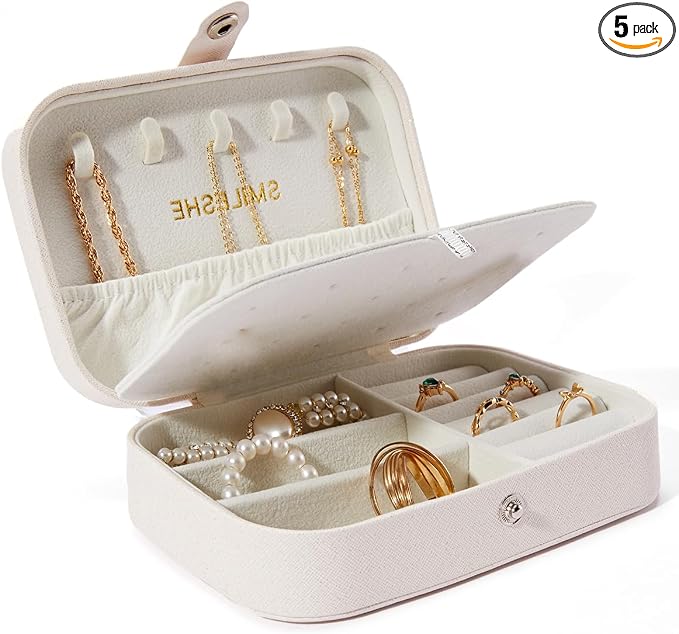 Smileshe Jewelry Box, PU Leather Small Portable Travel Case, 2 Layers Organizer Display Storage Holder Box for Rings, Earrings, Necklaces, Bracelets by SMILESHE