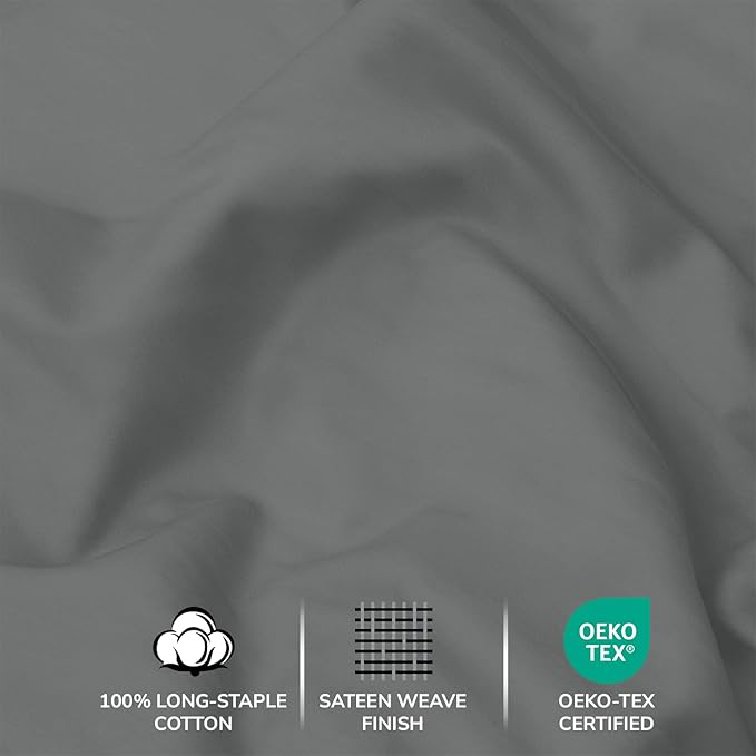 Feather & Stitch 500 TC Twin Size 3pc Damask Bed Sheet Set, 100% Soft Cotton Breathable Bedsheets, 18" Deep Pockets Sateen Weave Solid Bedding Mattress Resort Hotel Luxury Decor - (Ash Grey)