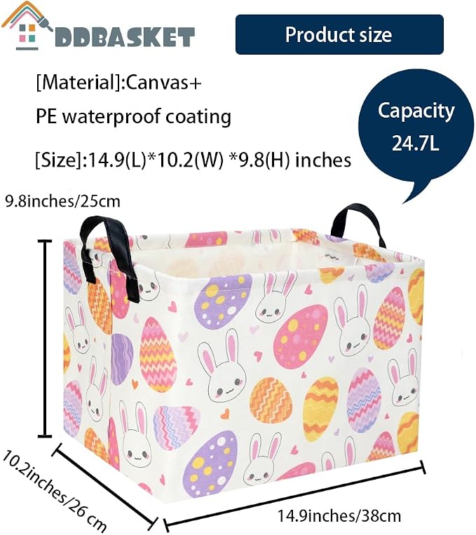Rectangular 3Pack Easter Baskets Gift Bins Empty Pink Bunny Kids Storage Basket Baby Boy Baskets Kids Toy Storage Bin Organizer Box.(3Pack Easter Basket) - Image 7
