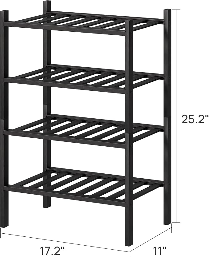 viewcare Black Small Shoe Rack for Entryway, 4-Tier Bamboo Shoe Organizer for Hallway Closet, Free Standing Shoe Racks for Indoor Outdoor - Image 2