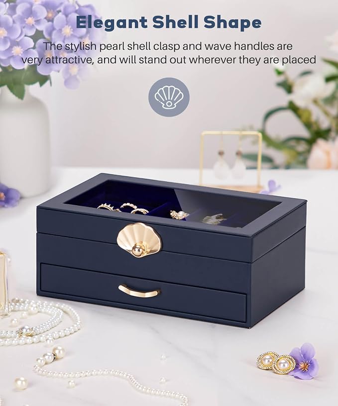 Enthralite Jewelry Box with 1 Drawers: Display Organizer for Earrings Necklaces - Gifts for Girls Women (Dark Blue) - Image 8