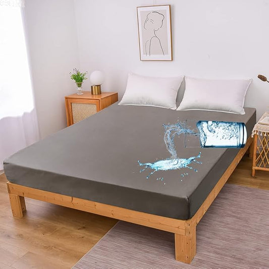 Holawakaka Full Waterproof Mattress Protector Dark Grey Fitted Sheet Breathable Bed Mattress Pad Cover, 14" Deep Pocket (Dark Gray, Full)