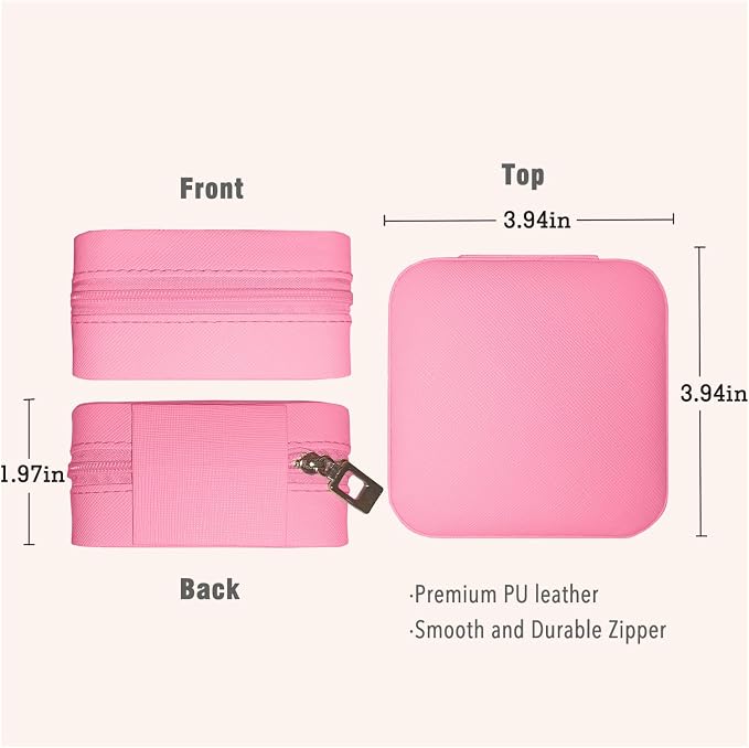 Small Travel Jewelry Box, Portable Mini Jewelry Leather Box Jewelry Ring Organizer Case Storage Holder Gift Boxes for Girls Women, Rose pink - Image 5