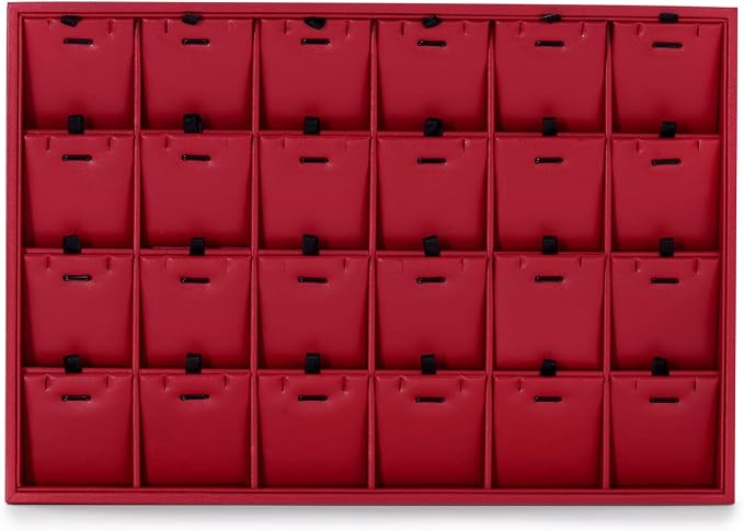 Oirlv Gorgeous Red Leather 24 Grid Jewelry Tray with Removable Inserts Jewelry Cards Stackable Necklace Trays Necklace Drawer Organizer - Image 4