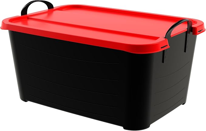 Life Story 6 Pack Heavy Duty Stackable Storage Bin, 55 Quart Home Organizer, Versatile Lightweight Locking Bins with Carrying Handles, Black/Red - Image 6