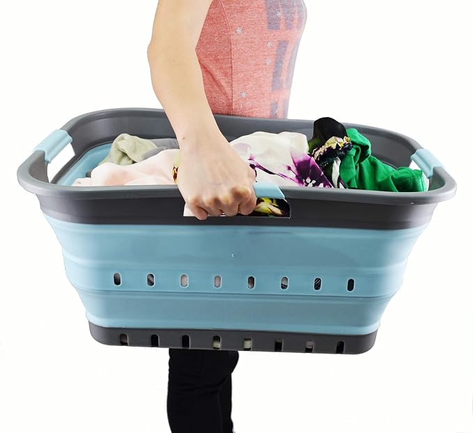 SAMMART 42L (11 gallon) Collapsible Plastic Laundry Basket - Foldable Pop Up Storage Container/Organizer - Space Saving Hamper/Basket (1, Grey/Sea Angel) - Image 6