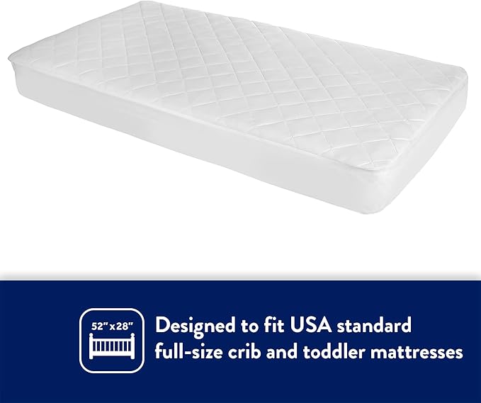 Kolcraft Fitted Waterproof Toddler Bed and and Baby Crib Mattress Pad Cover Protector, Noiseless, Machine Washable and Dryer Friendly, 52" x 28" - White (Pack of 2)