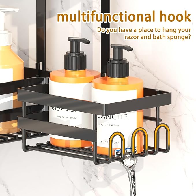 Over the Shower Head Caddy for Handheld Showerhead - Rustproof Hanging Shower Organizer, No Drill 2-Tier Bathroom Storage Shelf with Soap Holder, Black - Image 7