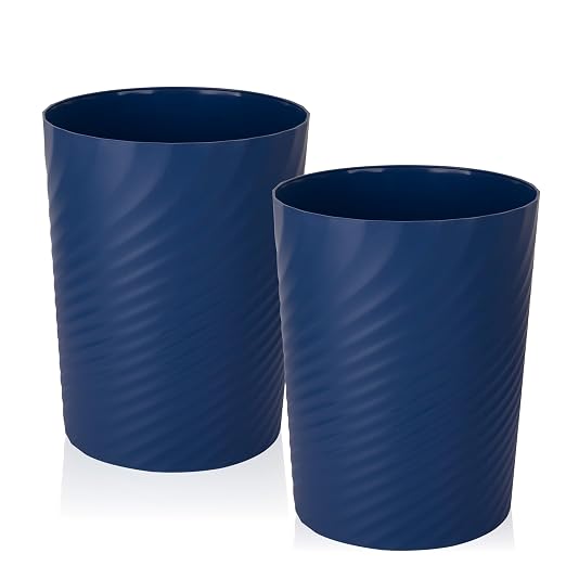 UUJOLY Plastic Small Trash Can Wastebasket, Garbage Container Basket for Bathrooms, Laundry Room, Kitchens, Offices, Kids Rooms, Dorms, (Navy Blue, 1.8 Gallon/2 Pack) by UUJOLY