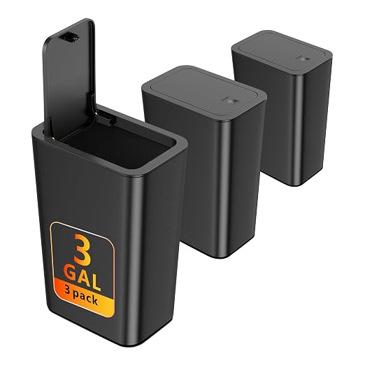 N. NETDOT 3 Pack Small Trash Can with lid, 3 Gallon Bathroom Trash Can,Garbage Can Slim Trash Bin Waste Basket for Bathroom,Kitchen,Bedroom,Living Room,Office,Laundry - Black by NNETDOT