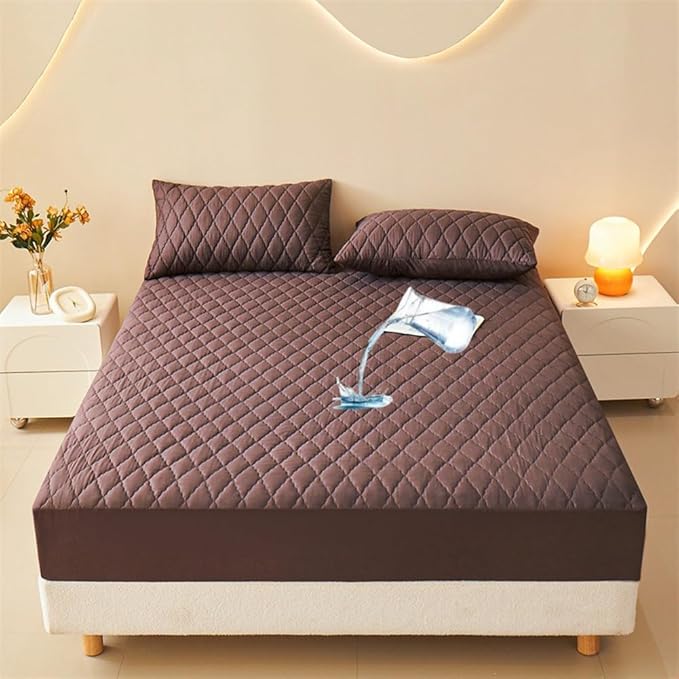 Waterproof Mattress Protector Comfort Bedding,Noiseless King/Queen/Full/Twin Size Mattress Pad Quilted Mattress Cover with Deep Pocket Fitted Up to 11" (Coffee,Queen)