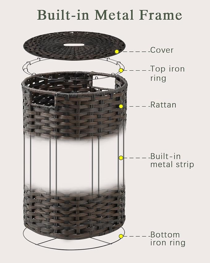 SETVSON Laundry Hamper with Lid, 19.0 Gal (72 L) Round Wicker Laundry Basket, Handwoven Rattan Basket with Lid, Removable Bag, 2 Mesh Bags, Handles for Living Room, Bathroom, Brown - Image 8
