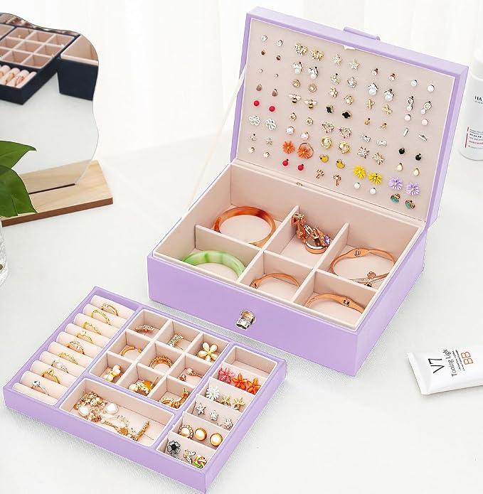 QBestry Girls Jewelry Box Earring Holder Organizer for Girls, Purple - Image 2