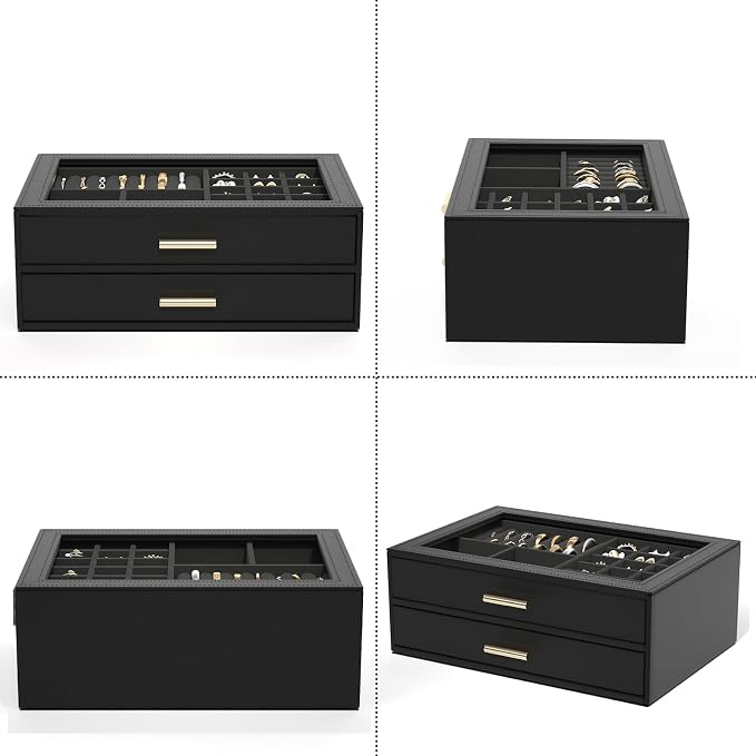 AKOZLIN Jewelry Box with Clear Lid Functional Leather Jewelry Storage Organizer Case 2 Drawers for Women Girls Necklace Ring Bracelet Earring - Image 6