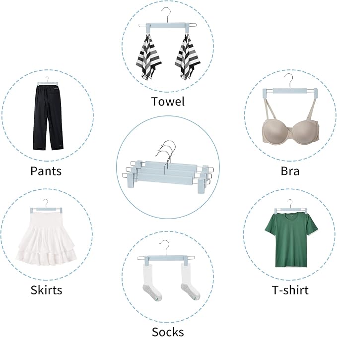 Skirt Hangers, Pants Hangers with Clips，360 ° Swivel Hooks Space Saving Hangers for Pants, Skirts, Clothes, Jeans (30 Pack, Light Blue) - Image 6