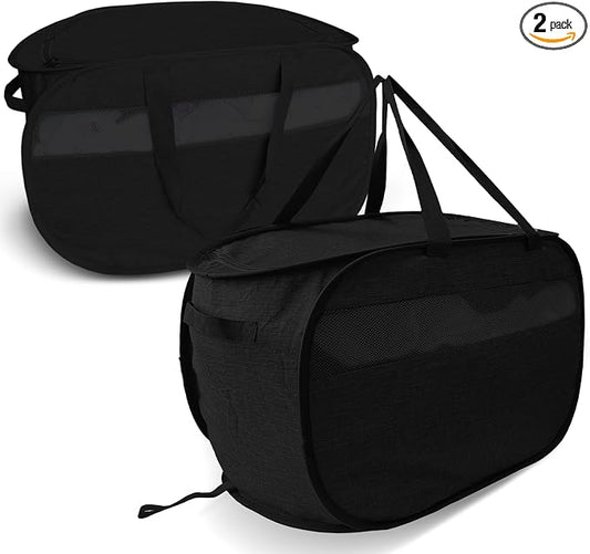 100L Extra Large Mesh Pop Up Laundry Hamper with Lid & Handles 2 Pack, XL Foldable Dirty Clothes Basket for Home Dorm Closet Storage, Portable Laundry Bin, Black. 2H by NairSnow