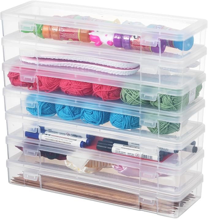 novelinks Plastic Clear Storage Containers for Organizing, Craft Storage Organizers and Stackable Storage Bins with Lids for Pencil Box, Bead, Cookie Cutter, Board Game (6 Pack Large) - Image 2