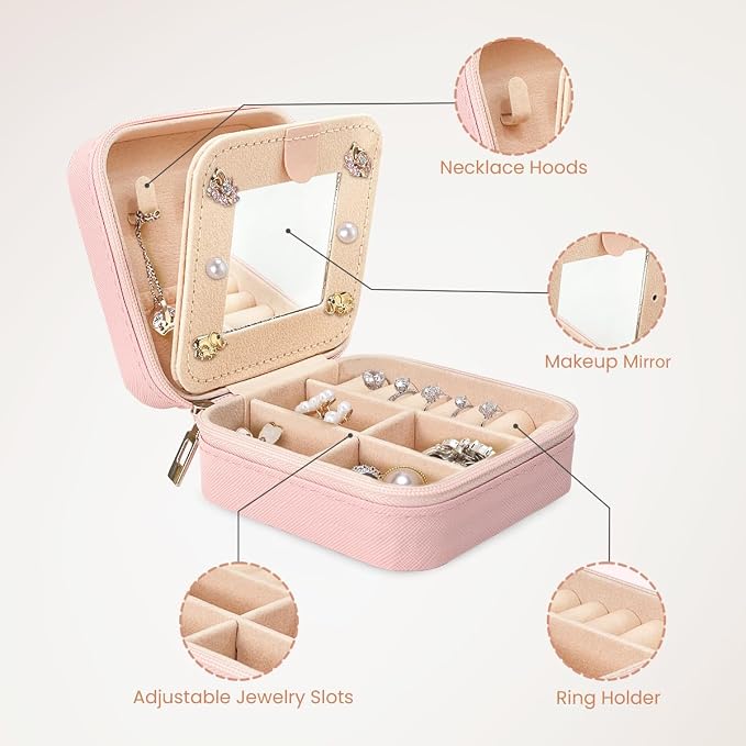 SANDJEST Personalized Jewelry Box, Pink Travel Jewelry Box with Initial J, Small Monogrammed Jewelry Case Organizer for Girls Women Teen Kids, Mini Travel Essentials Gifts for Birthday Christmas - Image 7