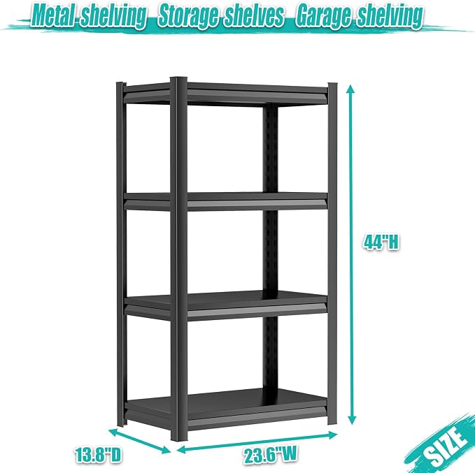 PRESTELION 4-Tier Storage Shelves Adjustable Metal Shelving Unit Garage Shelving Heavy Duty Storage Rack for Laundry Bathroom Kitchen Pantry Closet(13.8" D x 23.6" W x 44" H),Black - Image 3
