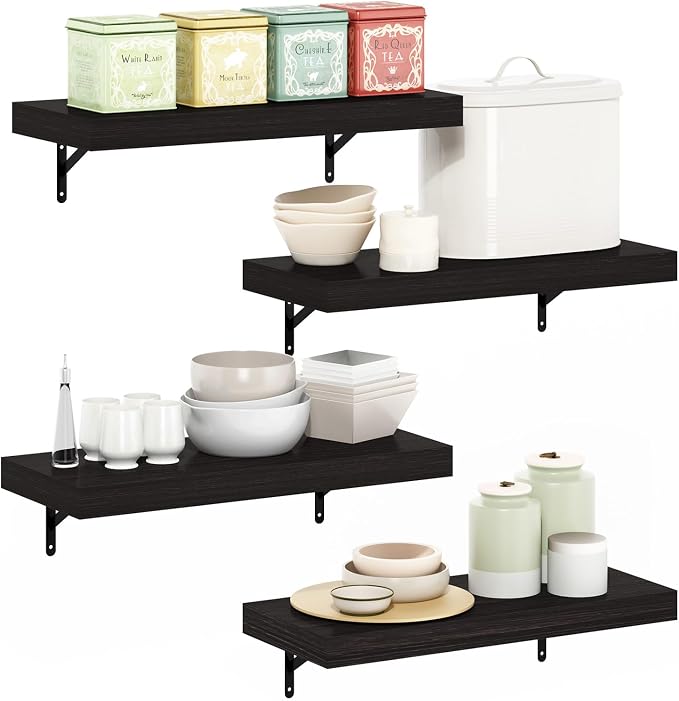 Furinno Tanna Floating Shelves for Wall Set of 4, 22-Inch Wall Shelf, Triple Thick Floating Mounted Shelf, for Bathroom, Home Office, Living Room, Tobacco Oak by Furinno-FitsYourSpaceFitsYourBudget