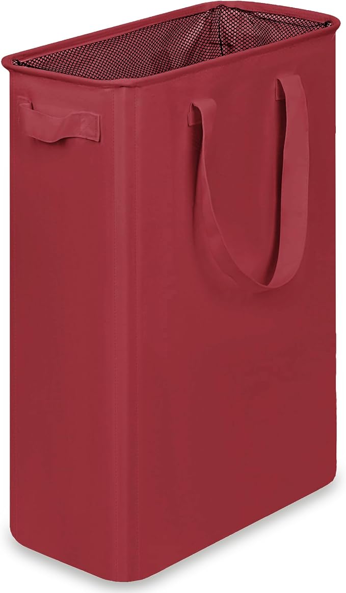 efluky Slim Laundry Basket, Narrow Laundry Hamper with Handles, Collapsible Dirty Clothes Hamper, Tall Laundry Bin for Laundry Room, Dorm and Bedroom, 48L (12.7 Gallon) Burgundy Red by efluky