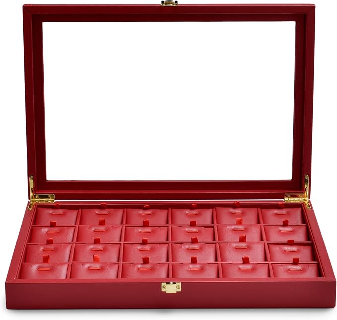 Oirlv Luxury Leather Necklace Tray with 24 Grid Removable Jewelry Cards Jewelry Organizer Box with Transparent Acrylic Lid Necklace Pendant Display Case by Oirlv