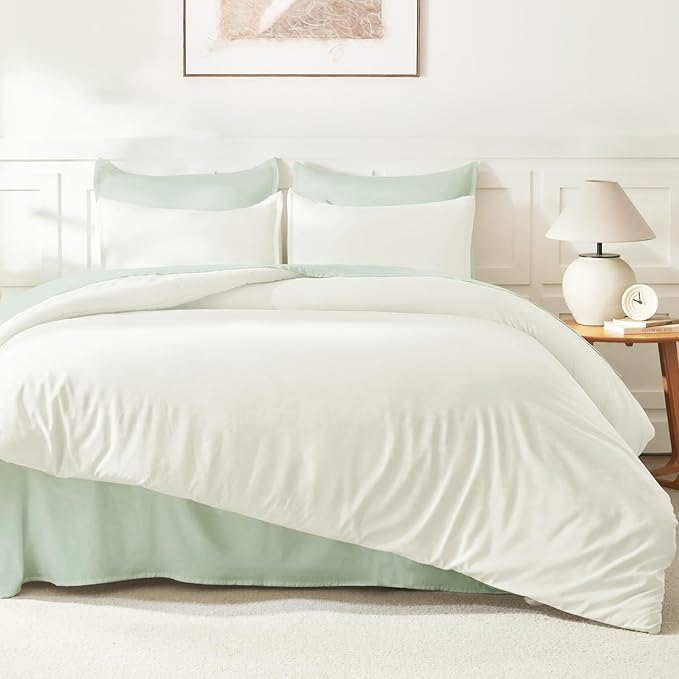 Litanika Ivory Comforter Set King Size, 3 Pieces Lightweight Solid Bedding Comforter Set, All Season Fluffy Bed Set (104x90In Comforter & 2 Pillowcases)