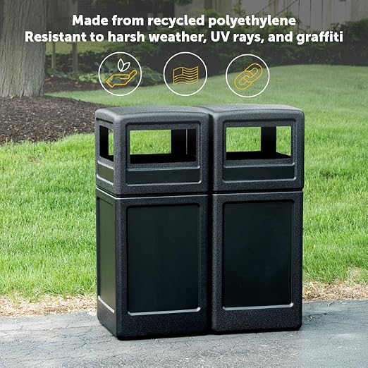 Commercial Zone-73290199 PolyTec 42 Gallon Square Waste Container with Dome Lid Color: Black - Image 3