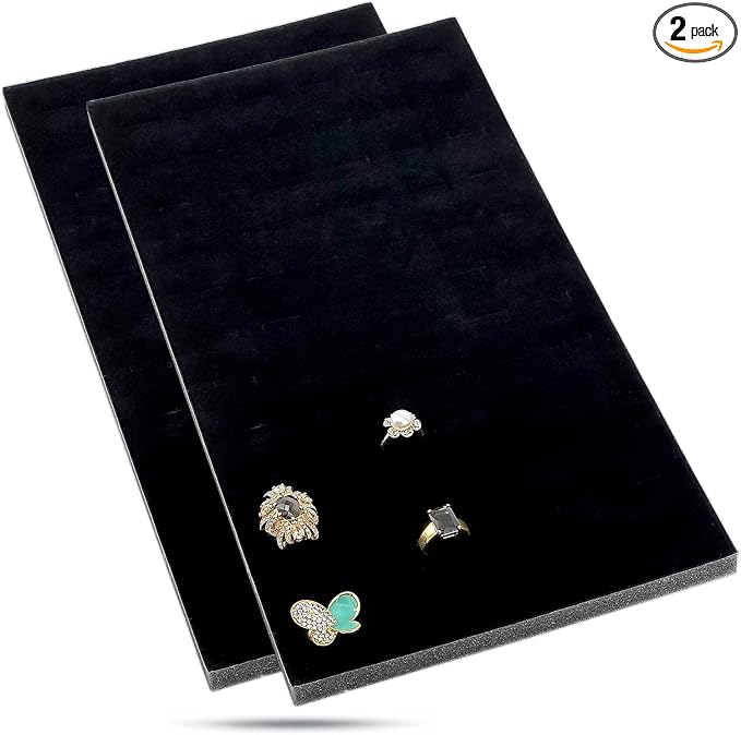 TheDisplayGuys For Your Modern Living 2-Pack 72-Ring Vertical Holders Velvet Foam Padding Jewelry Inserts - Tray/Case Liners - Retail Display, Storage (Black) by The Display Guys by TheDisplayGuysForYourModernLiving