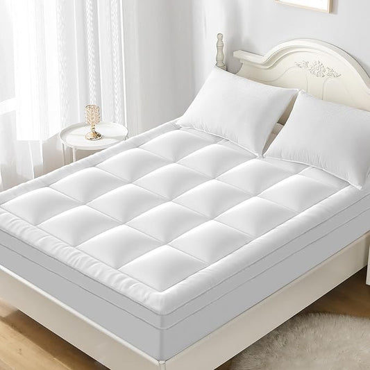 YUGYVOB Twin XL Mattress Topper - 800GSM Extra Thick Cooling & Breathable Mattress Pad with Deep Pocket 8"-21" & Soft Down Alternative Filling, White