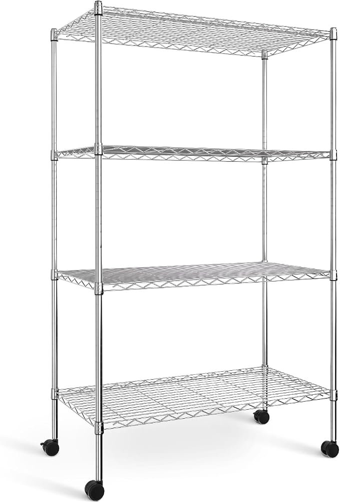 Simple Deluxe Heavy Duty 4-Tier Storage Shelving Unit, 35.83" W x 13.98" D x 55.91" H, 1000 Lbs Loading Capacity, Chrome by SimpleDeluxe