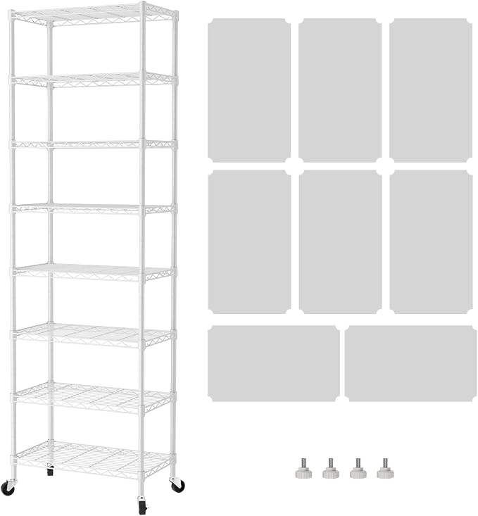 SINGAYE 8 Tier Shelf Organizer Storage Metal Shelves Garage Wire Shelving Unit Pantry Rack Adjustable Standing Storage for Kitchen Closet Laundry Bathroom Pantry 12" D x 22" W x 74" H White by SINGAYE