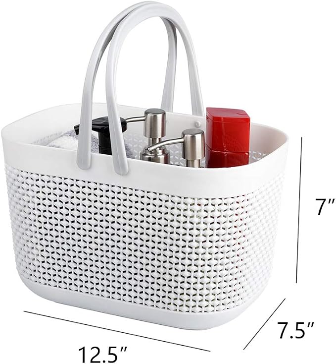 UUJOLY Plastic Storage Baskets with Handle Shower Caddy Organizer Bins for Home Bathroom Kitchen (3 Pack-White) - Image 4