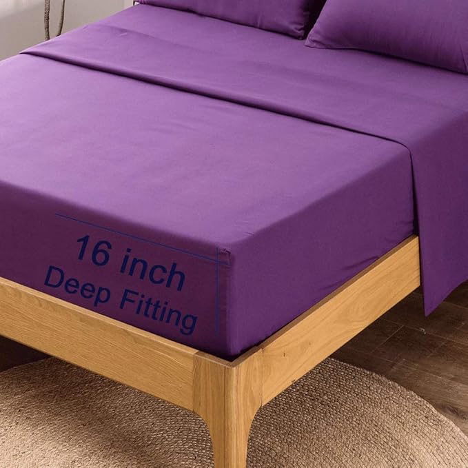 SONORO KATE Bed Sheet Set Super Soft Microfiber 1800 Thread Count Luxury Egyptian Sheets 18-Inch Deep Pocket，Wrinkle and Hypoallergenic-6 Piece (Purple, Twin XL-6 Piece)