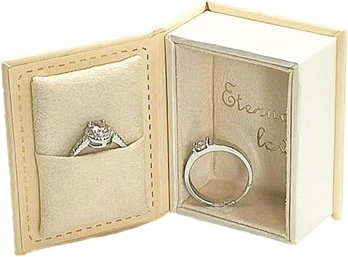 Book Shaped Ring Box - Vintage Engagement Ring Box with Hinged Lid for Proposal Engagement Wedding, Proposal Ring Case -PRB016-Yellow - Image 4
