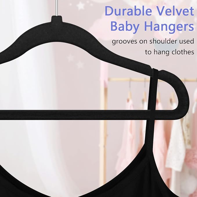 GoodtoU Infant Clothes Hangers Black Velvet, Toddler Hangers 50 Pack Non Slip for Baby Clothes - Image 3
