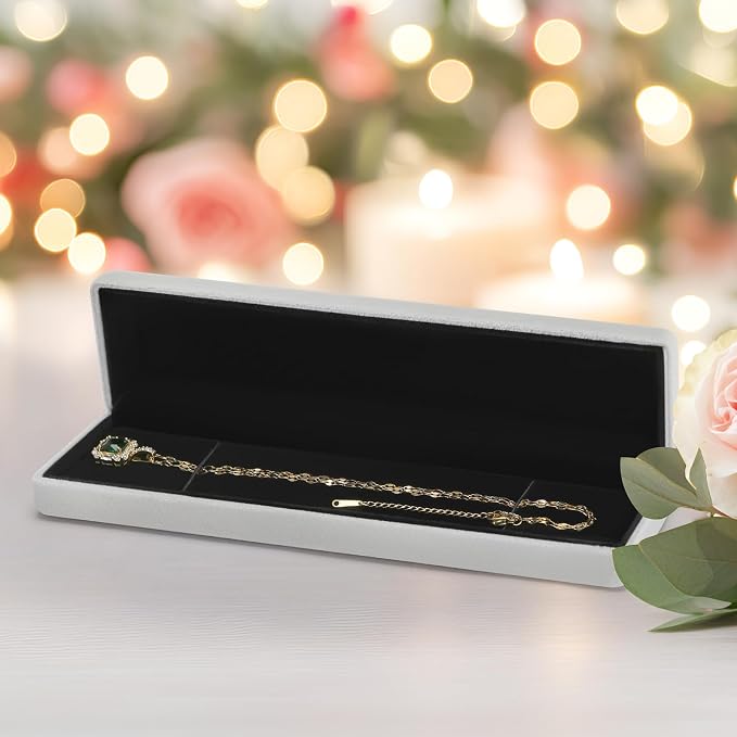 KUKUVR 2 Pieces Metal Velvet Necklace Bracelet Gift Box, Soft Lining Bracelet Pendant Long Chain Organizer Holder Display Case for Wedding Engagement Birthday Anniversary (Grey) - Image 7